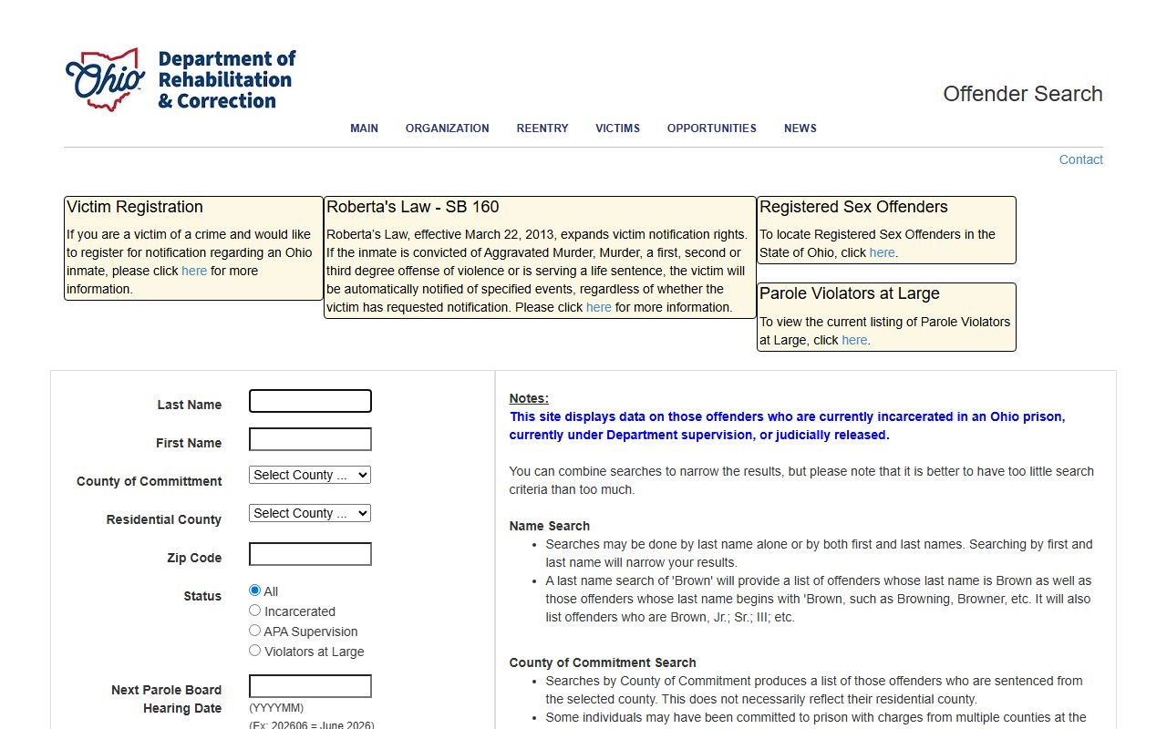 Ohio DRC offender search for Putnam County inmate population records