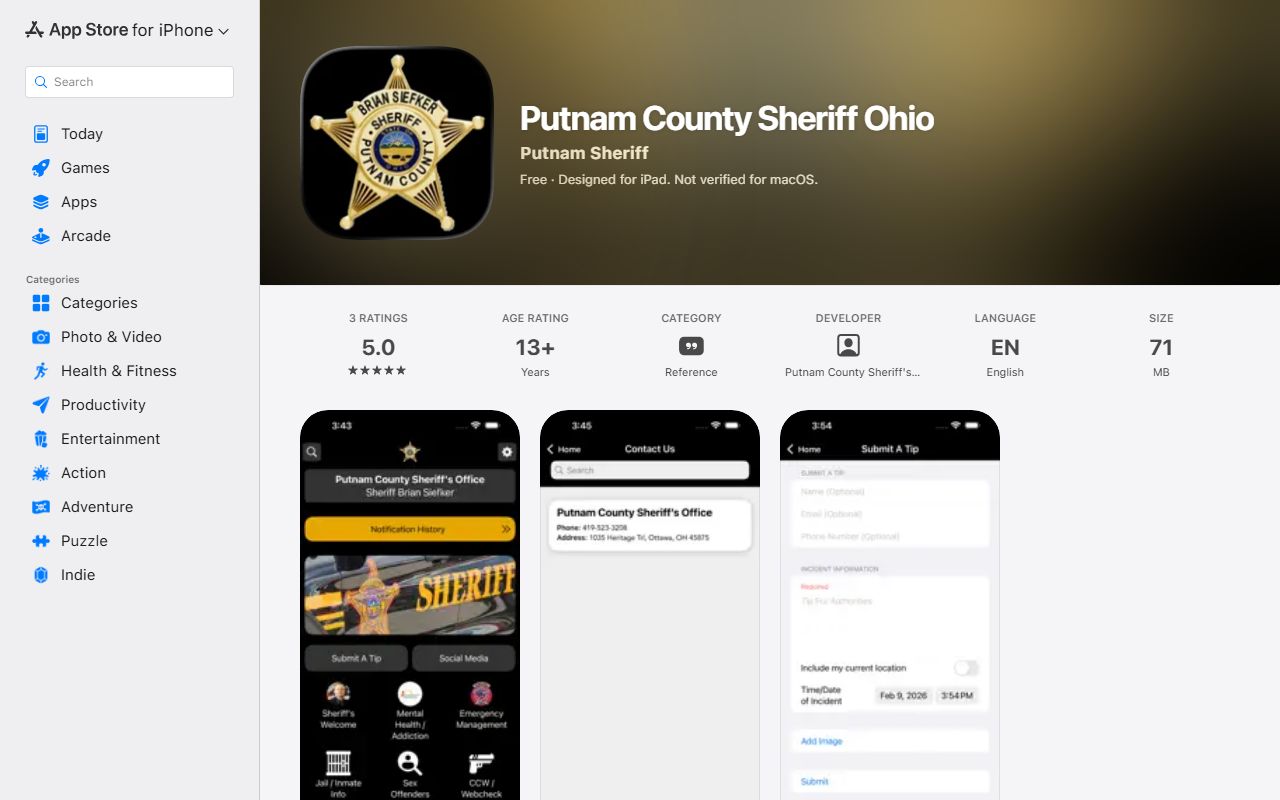 Putnam County jail mugshots Sheriff app booking photo channel screenshot
