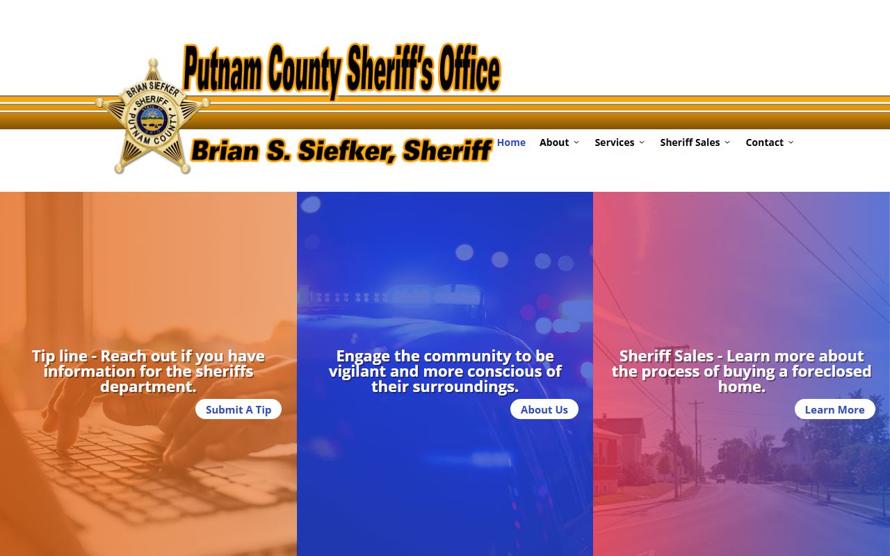 Putnam County sheriff homepage for inmate population and jail contact records